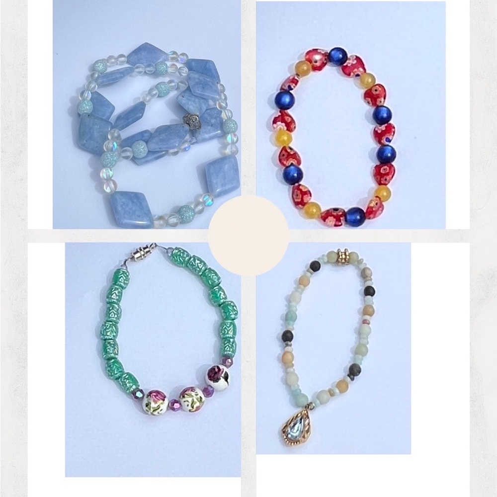 Beaded stretch bracelets. Various colors and styles.